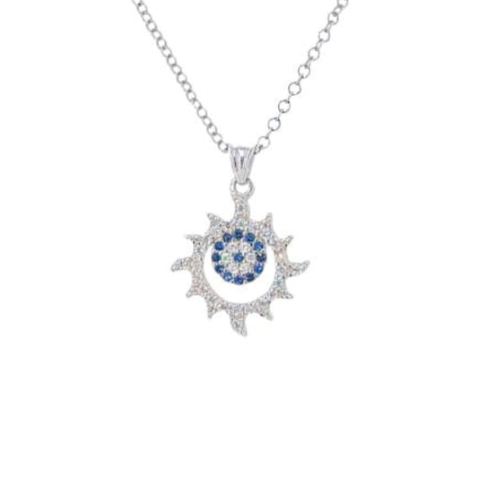 SILVER SUN PENDANT WITH RHODIUM FINISH AND ZIRCONIAS