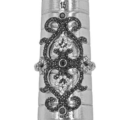 ANILLO PLATA ACABADO RODIO Y CIRCONITAS BLANCAS Y NEGRAS