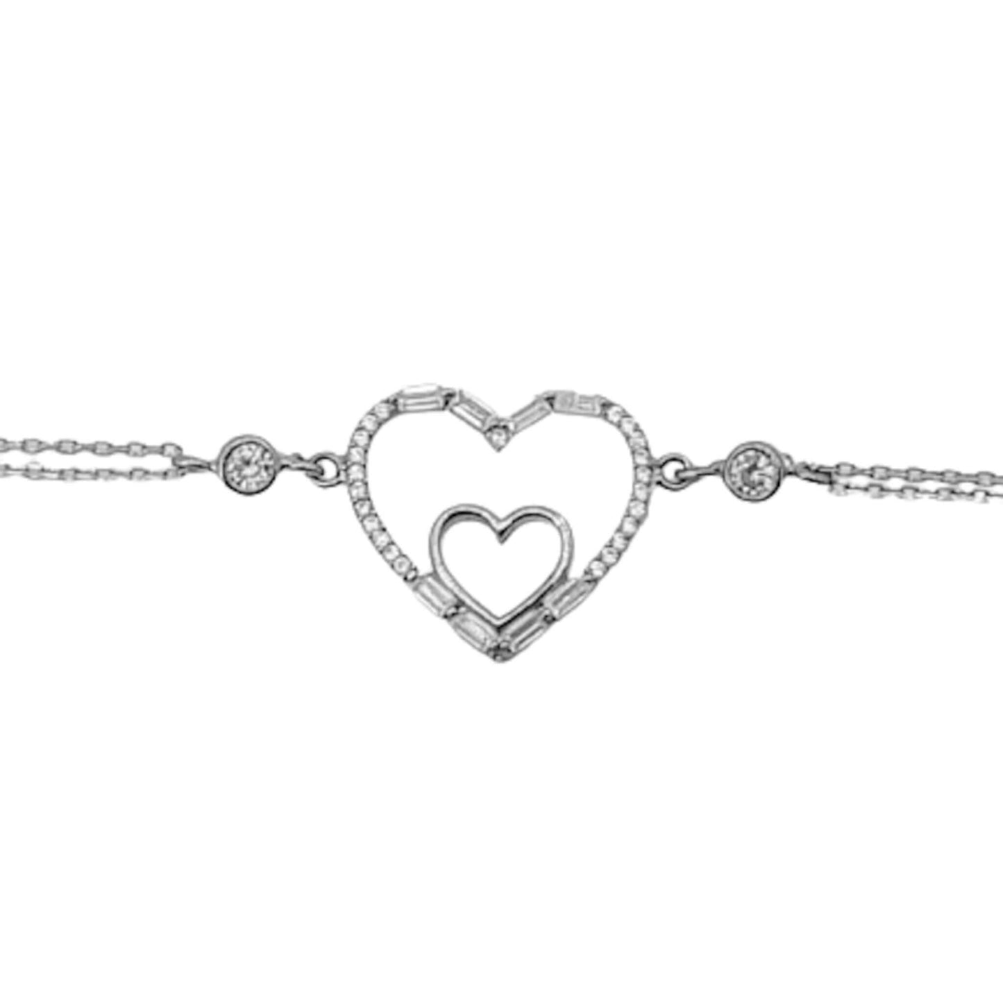 PULSERA CORAZON PLATA ACBADO RODIO Y CIRCONITAS