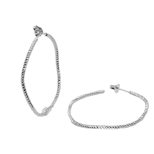 SILVER EARRINGS WITH RHODIUM FINISH, ENGRAVED DESIGN, PRESSURE CLOSURE