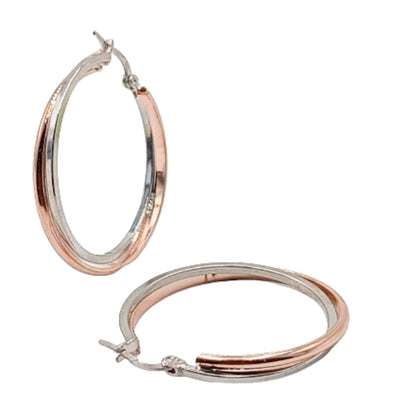 AROS PLATA ACABADO BICOLOR RODIO Y ROSA LISO BRILLO