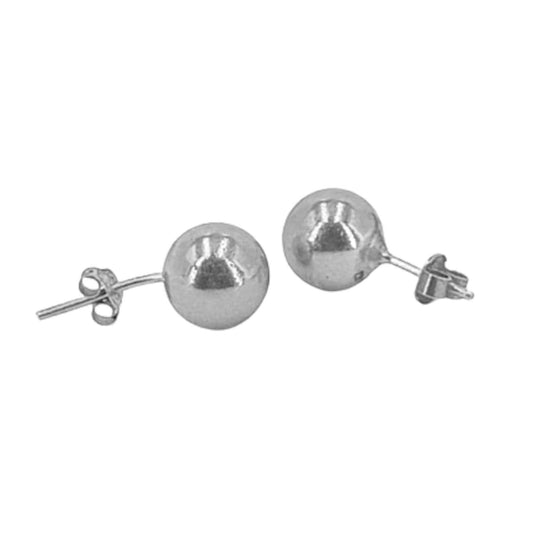 Silver ball earrings with rhodium finish and push-back closure