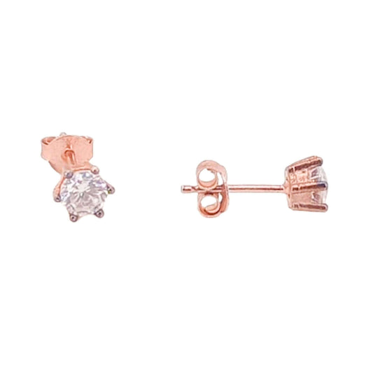 SOLITAIRE EARRINGS SILVER PINK FINISH ZIRCONIA PRESSURE CLOSURE