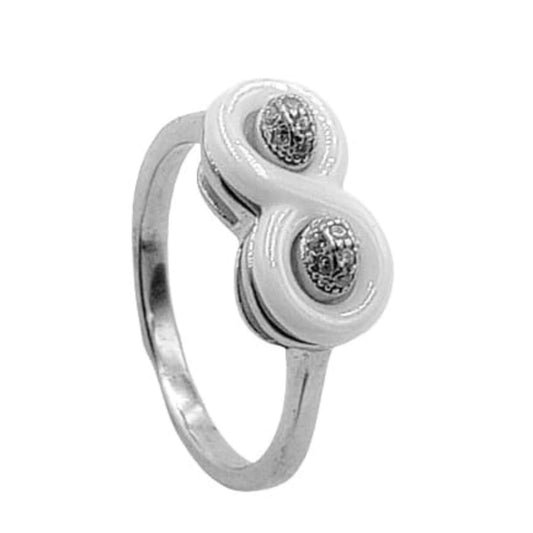 SILVER AND CERAMIC RING WITH RHODIUM FINISH AND ZIRCONIAS