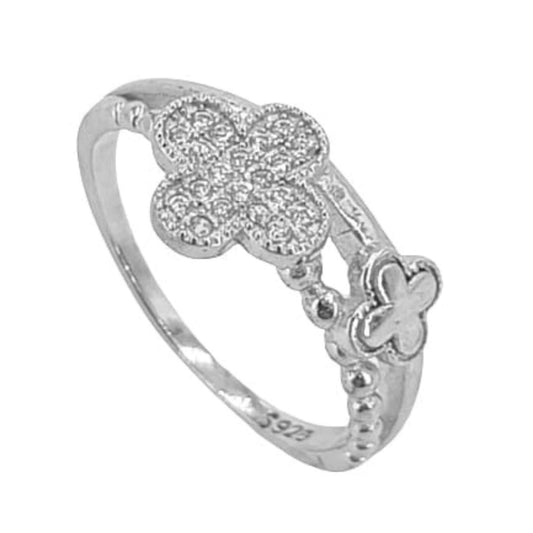 SILVER CROSS RING WITH RHODIUM FINISH AND ZIRCONIAS