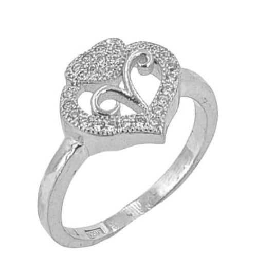 HEART RING SILVER RHODIUM FINISH ZIRCONIAS