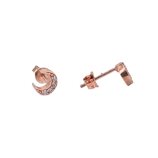 MOON EARRINGS SILVER PINK FINISH ZIRCONIAS PRESSURE CLOSURE