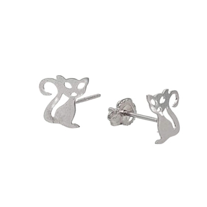 PENDIENTES GATO PLATA ACABADO RODIO LISO BRILLO CIERRE PRESION