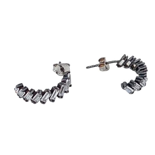 SILVER EARRINGS WITH RUTHENIUM FINISH AND ZIRCONIAS, PRESSURE CLOSURE