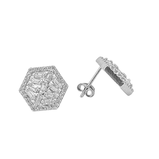 SILVER EARRINGS WITH RHODIUM FINISH AND ZIRCONIAS, PRESSURE CLOSURE
