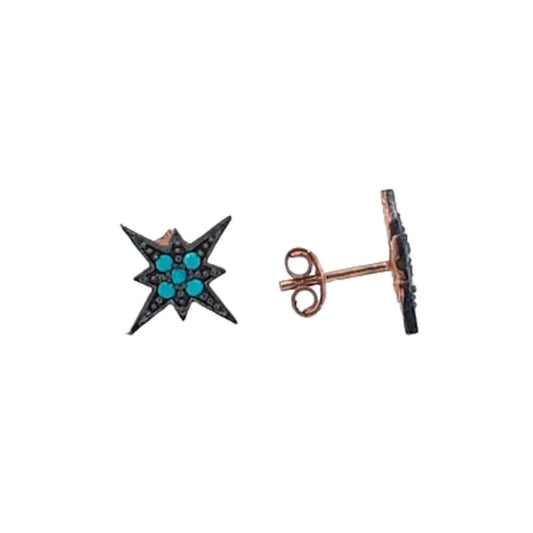 SILVER EARRINGS WITH ROSE RUTHENIUM FINISH AND NATURAL TURQUOISE, PRESSURE CLOSURE
