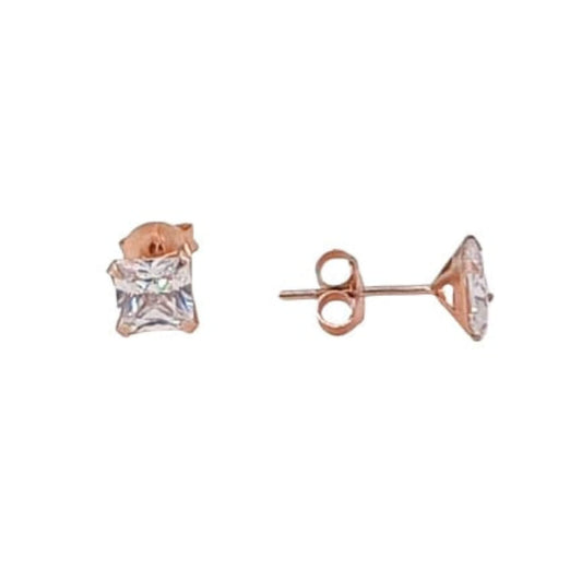 SOLITAIRE EARRINGS SILVER ROSE FINISH PRESSURE CLOSURE