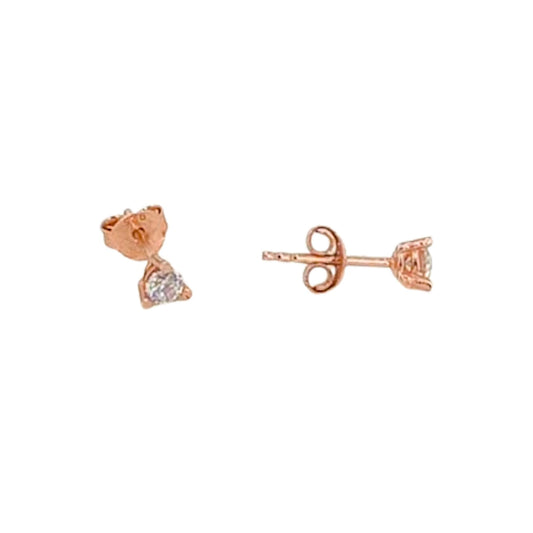 SOLITAIRE EARRINGS SILVER ROSE FINISH PRESSURE CLOSURE ZIRCONIA
