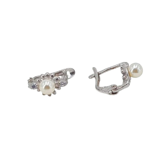 SILVER EARRINGS WITH RHODIUM FINISH, PEARL, AND CATALAN CLOSURE