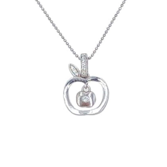 Apple Pendant, Silver, Rhodium Finish, Cubic Zirconia