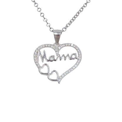 COLGANTE CORAZON MAMA PLATA ACABADO RODIO CIRCONITAS