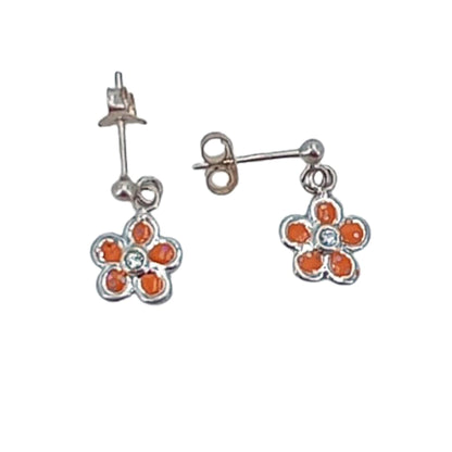 PENDIENTES PLATA ESMALTE ACABADO PLATEADO CIRCONITA CIERRE PRESION