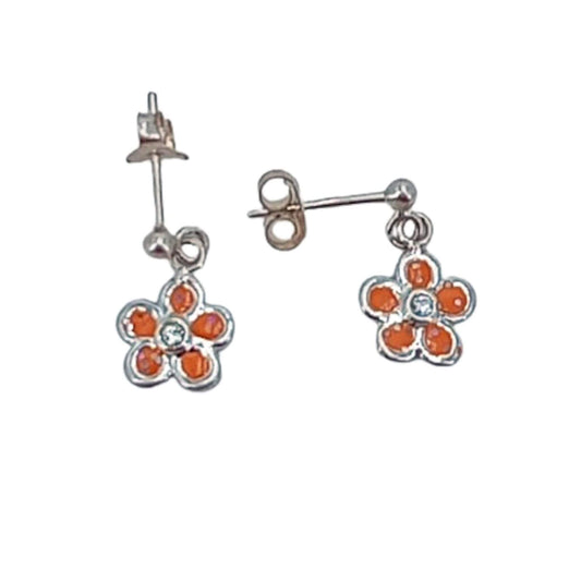 SILVER EARRINGS, ENAMEL FINISH, SILVER-PLATED, ZIRCONIA, PRESSURE CLOSURE