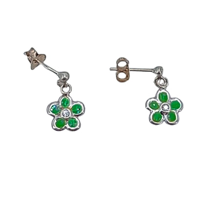 PENDIENTES PLATA ESMALTE ACABADO PLATEADO CIRCONITA CIERRE PRESION