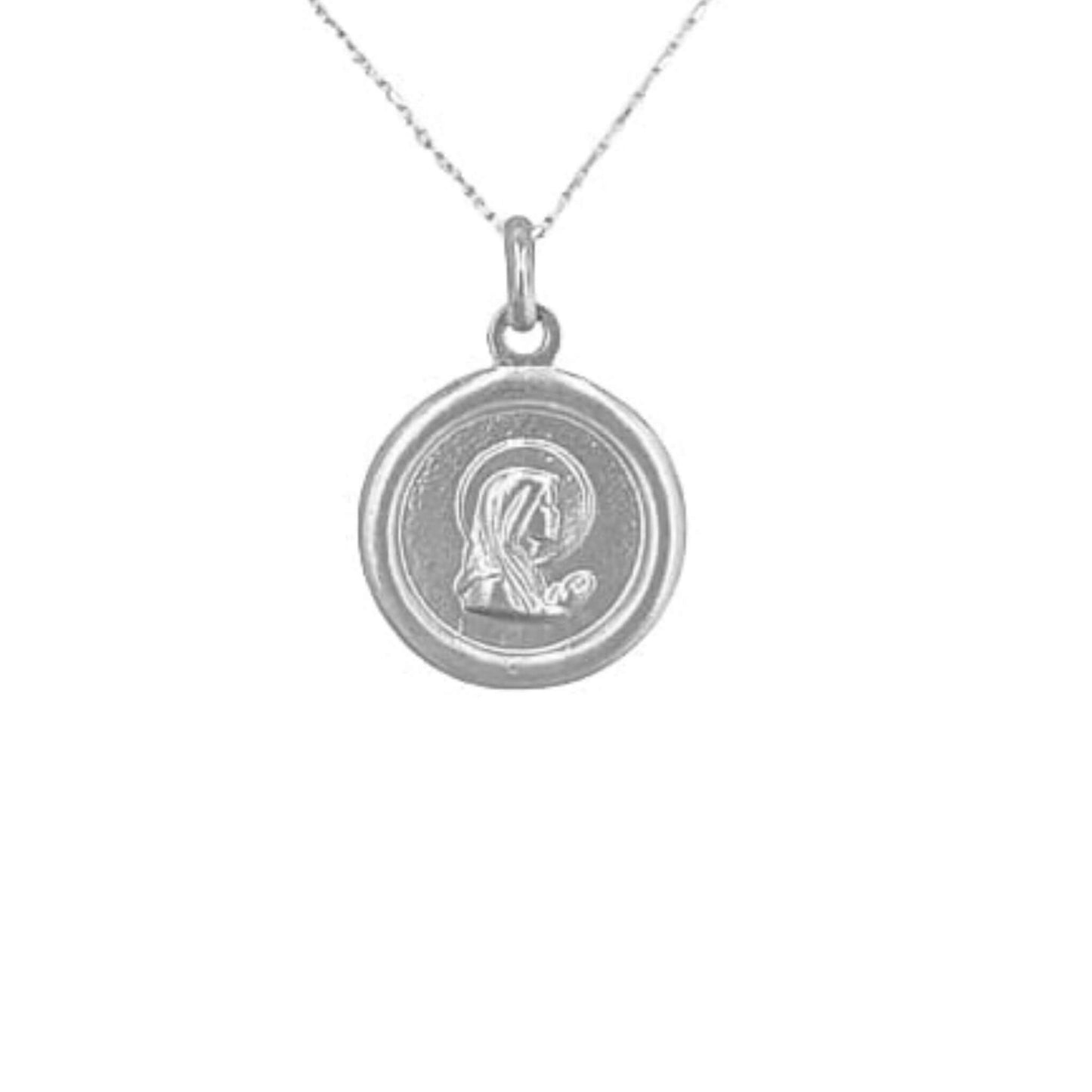 MEDALLA VIRGEN NIÑA  PLATA ACABADO PLATEADO RELIEVE LISO BRILLO