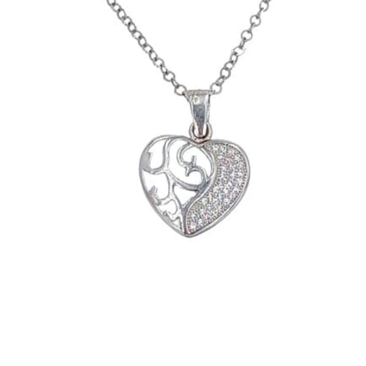 COLGANTE CORAZON PLATA ACABADO RODIO CIRCONITAS CALADO