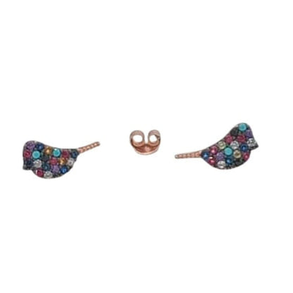 PENDIENTES PAJARO PLATA ACABADO ROSA CIRCONITAS CIERRE PRESION