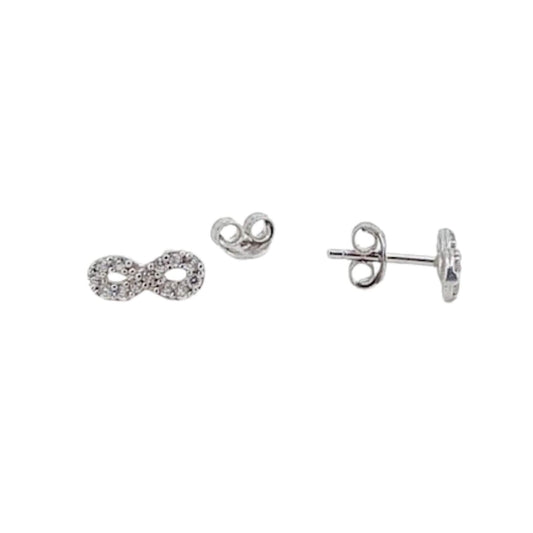 Infinity Earrings, Silver Rhodium Finish, Cubic Zirconia, Push Back Closure