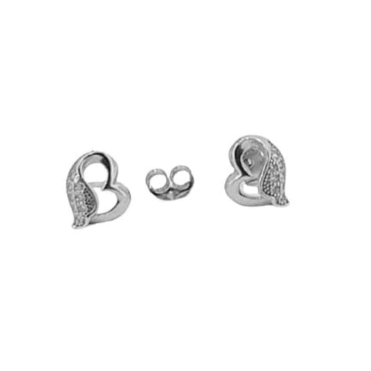 HEART EARRINGS SILVER RHODIUM FINISH WITH ZIRCONIAS AND PRESSURE CLOSURE
