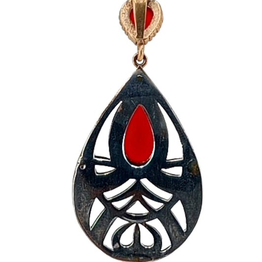 SILVER AND BRONZE PENDANT WITH SILVER FINISH AND NATURAL ZIRCONIA STONES