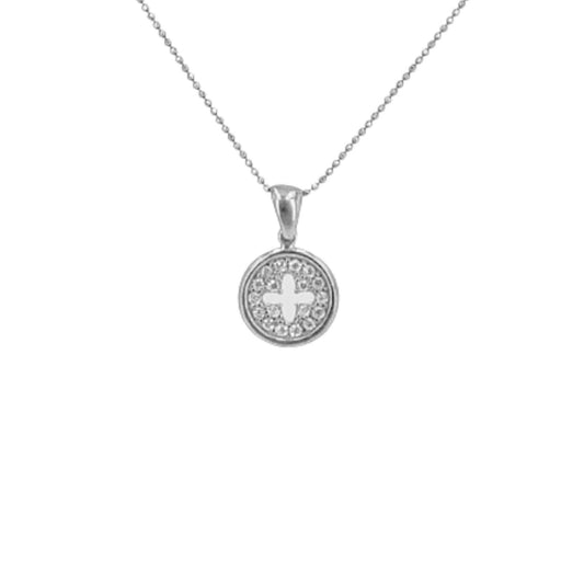 SILVER CROSS WITH RHODIUM FINISH AND ZIRCONIAS