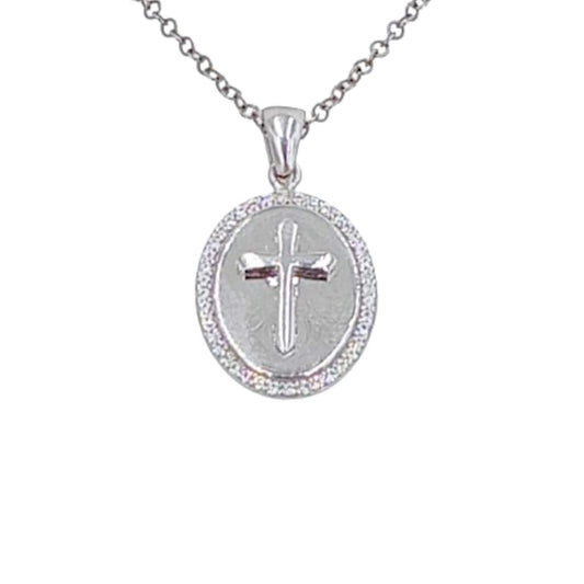RELIEF SILVER CROSS RHODIUM FINISH ZIRCONIAS