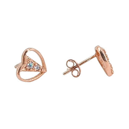 PENDIENTES CORAZON PLATA ACABADO ROSA CIRCONITAS CIERRE PRESION
