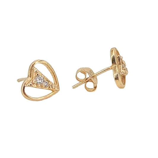 HEART EARRINGS SILVER GOLD FINISH ZIRCONIAS PRESSURE CLOSURE