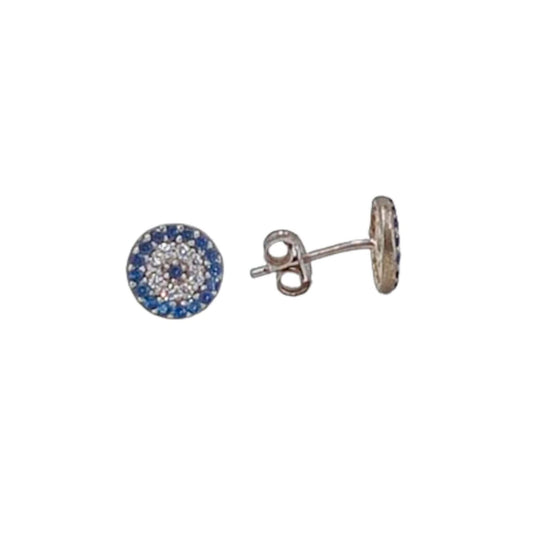 Rosette Earrings, Silver Rhodium Finish, Cubic Zirconia, Push Back Closure