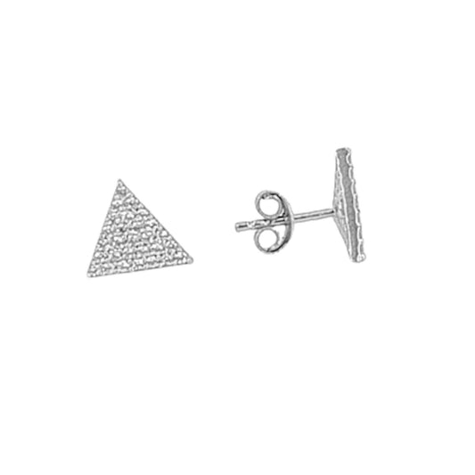 Triangle Earrings, Silver Rhodium Finish, Cubic Zirconia, Push Back Closure