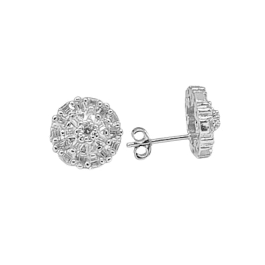 SILVER EARRINGS WITH RHODIUM FINISH AND ZIRCONIAS, PRESSURE CLOSURE