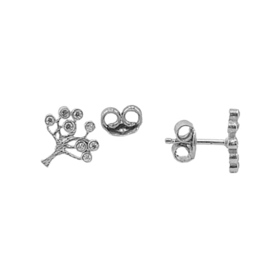 Tree of Life Earrings, Silver Rhodium Finish, Cubic Zirconia, Push Back Closure