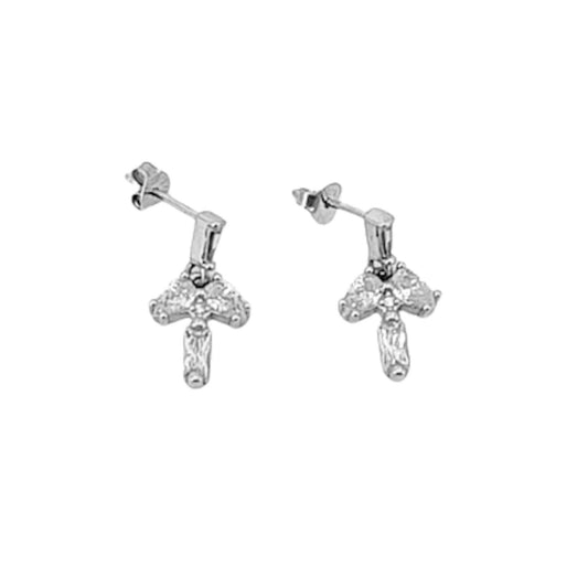 SILVER EARRINGS WITH RHODIUM FINISH, PRESSURE CLOSURE, AND ZIRCONIAS