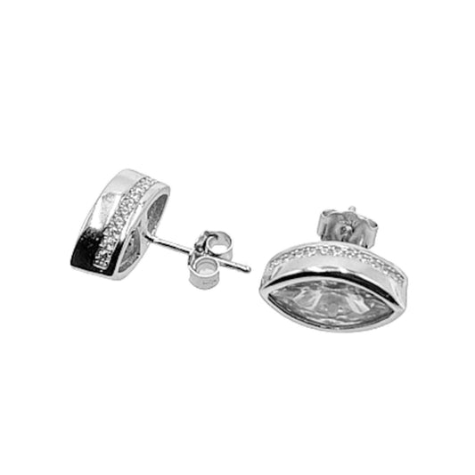 SILVER EARRINGS WITH RHODIUM FINISH, ZIRCONIA, AND PRESSURE CLOSURE