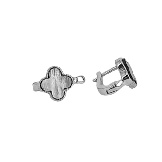 Silver earrings with rhodium finish, mother-of-pearl cross, and Catalan clasp.