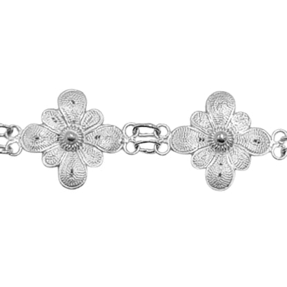 PULSERA PLATA ACABADO PLATEADO  FLOR LABRADO BRILLO