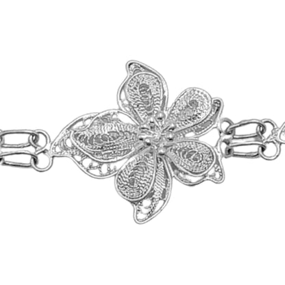 PULSERA FLOR PLATA ACABADO PLATEADO LABRADO BRILLO RELIEVE