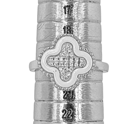 ANILLO CRUZ PLATA CERAMICA BLANCA ACABADO RODIO CIRCONITAS