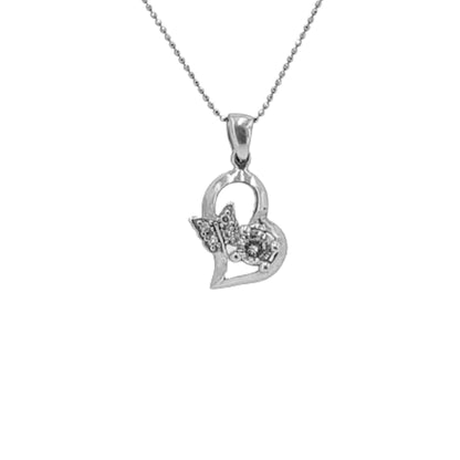 COLGANTE CORAZON MARIPOSA PLATA ACABADO RODIO CIRCONITAS