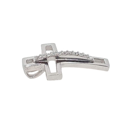 CRUZ 3D PLATA ACABADO RODIO CIRCONITAS LISO BRILLO