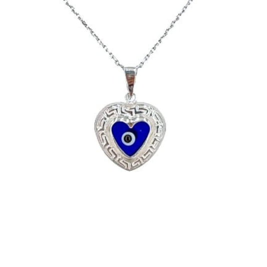 COLGANTE CORAZON OJO TURCO PLATA ACABADO PLATEADO