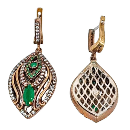 Silver and bronze earrings with silver finish, natural cubic zirconia stones, and Catalan clasp.