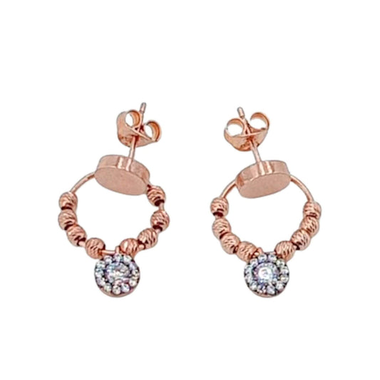 SILVER EARRINGS WITH PINK FINISH AND ZIRCONIAS, PRESSURE CLOSURE
