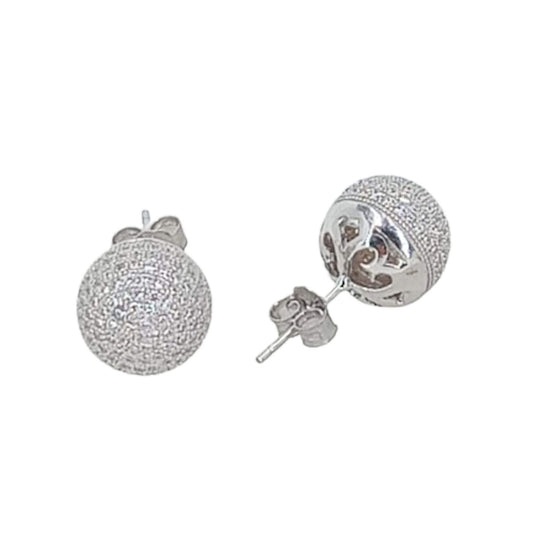 SILVER EARRINGS WITH RHODIUM FINISH AND ZIRCONIAS, PRESSURE CLOSURE