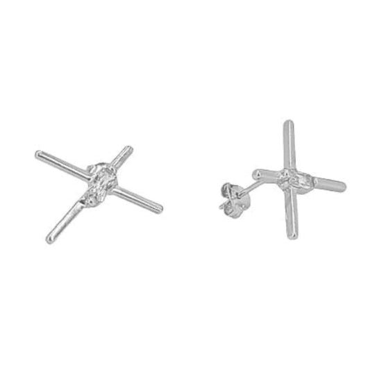 SILVER EARRINGS WITH SMOOTH RHODIUM FINISH, SHINE, ZIRCONIA, PRESSURE CLOSURE